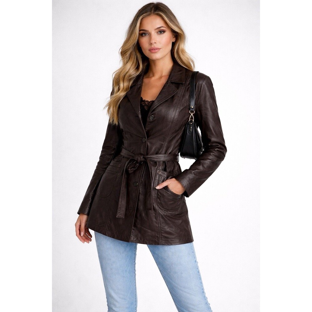 Vintage Y2K Wilsons Brown Leather Belted Jacket Size 10